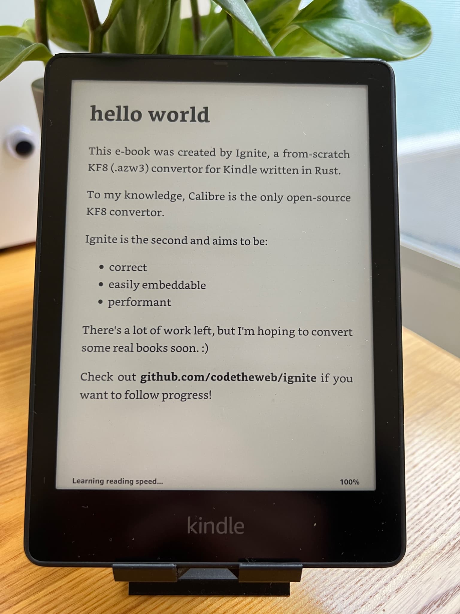 Photo of an Ignite-created ebook on a Kindle Paperwhite